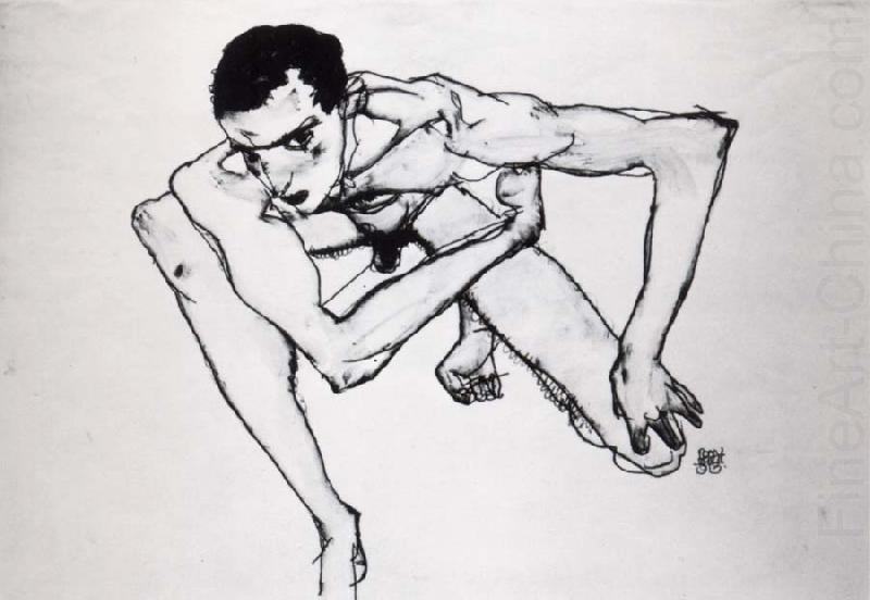 Egon Schiele Self Portrait in crouching position china oil painting image